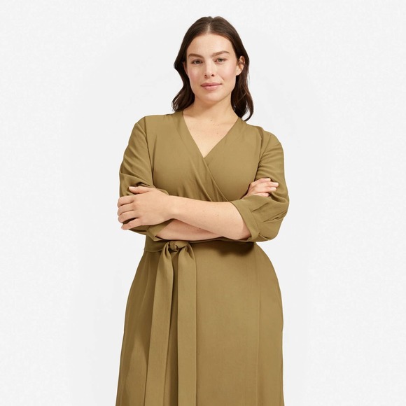 Everlane Green Japanese GoWeave Long Sleeve Mini Wrap Dress Size 6 - Picture 4 of 13